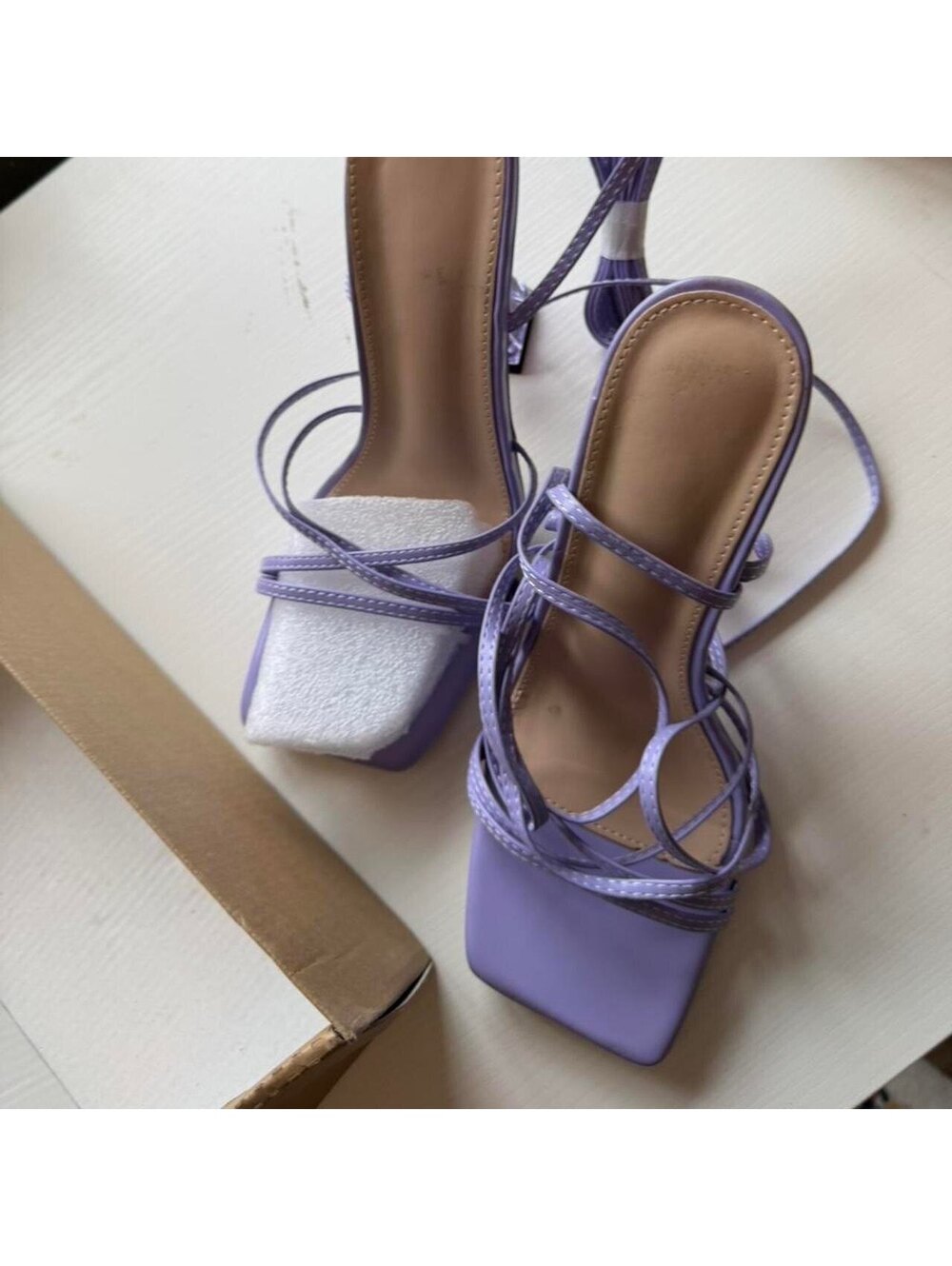 Purple Strappy Heeled Sandals w Clear Block Heel - Size 39